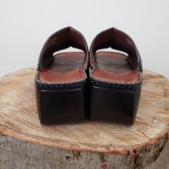 Naturalizer Tempi Black Leather Platform Wedge Sandals Sz 6M Like New - Picture 7 of 15